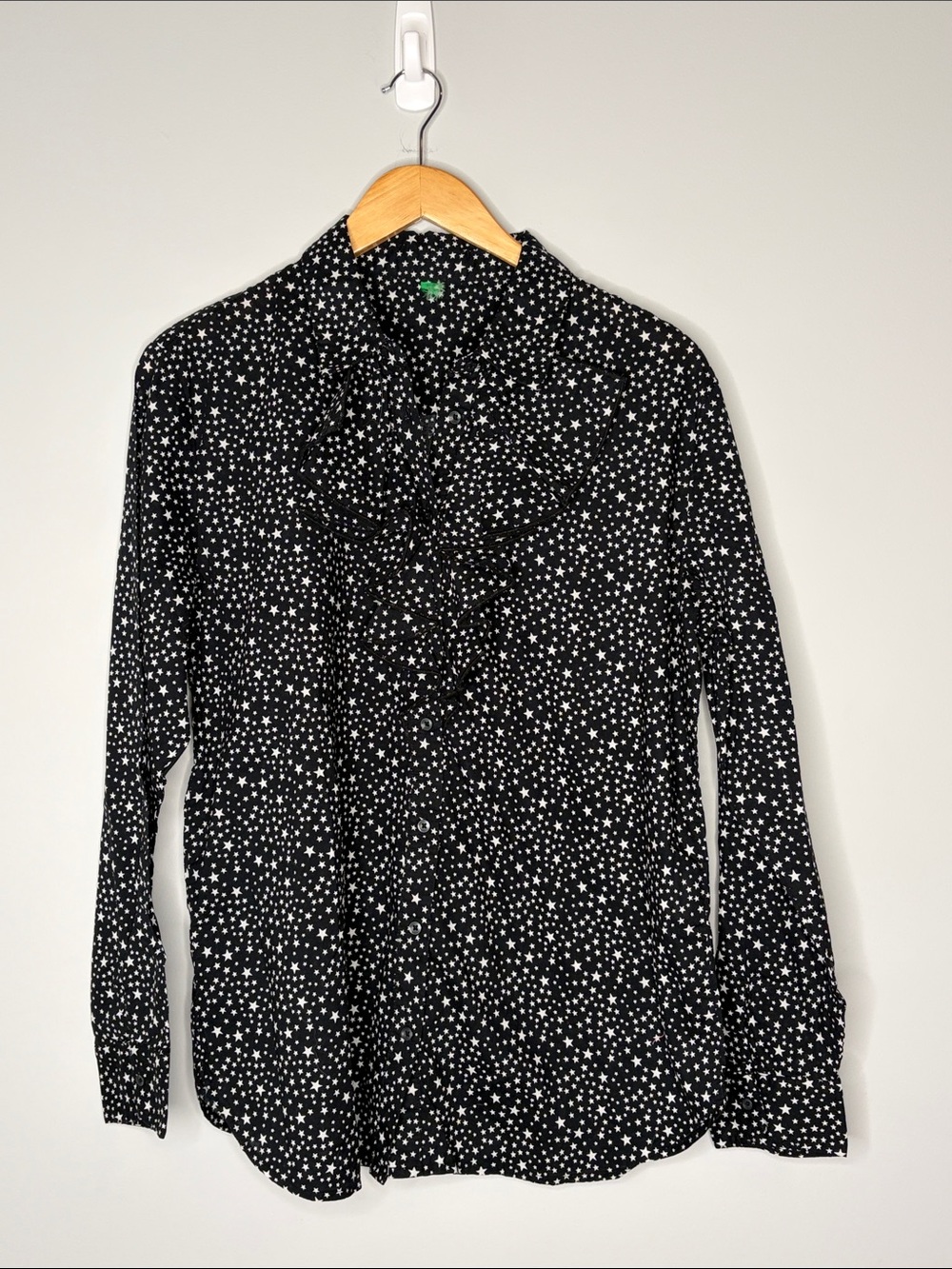United Colors Of Benetton Black Star-Print Button-Down Shirt Cotton L